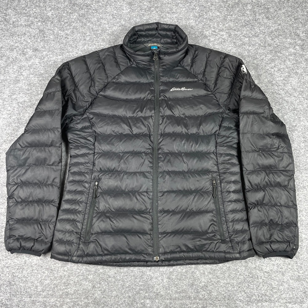 Eddie Bauer Puffer Jacket Womens Large Black First Ascent Down Pertex Quantum